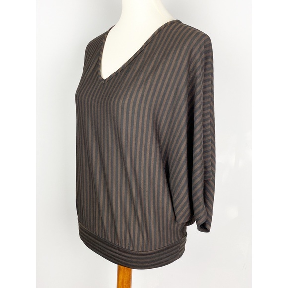 Cielo Tops - Cielo Black/Brown Stripe V Neck Striped Dolman Sleeves Top Small